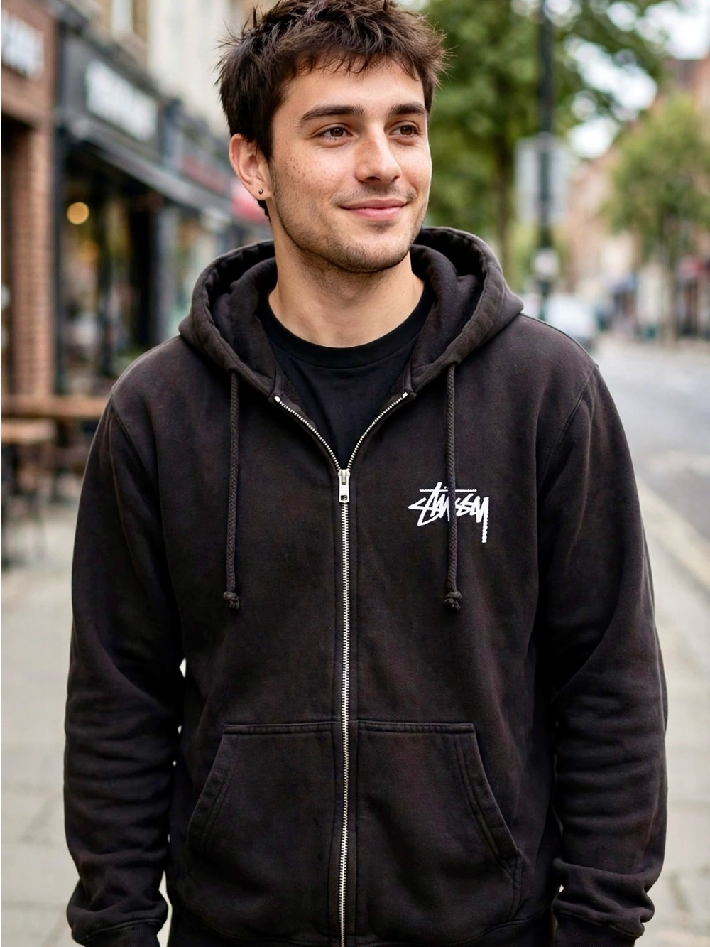 Stüssy Basic Zip-Up Hoodie — Black, Medium (EUC)